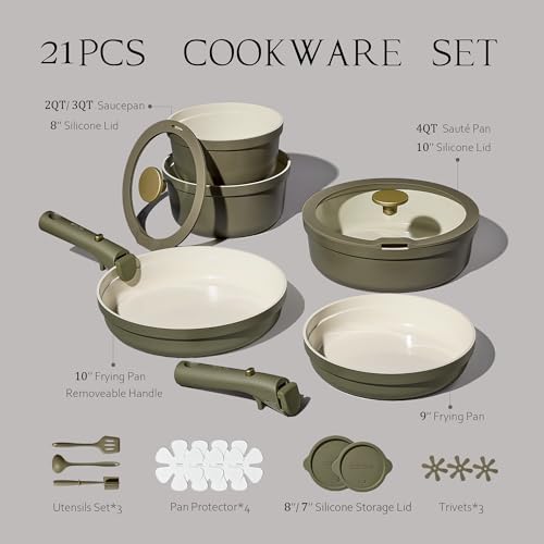 CAROTE 21pcs Ceramic Cookware Sets, Nonstick Pots and Pans Set Non