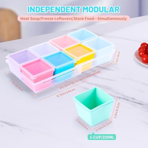 Gemice 1-Cup Silicone Freezer Molds with Lids & Base for Soup, 8-Pack