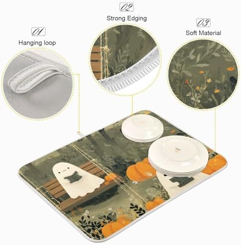 OTVEE Autumn Ghosts Bookish Adventure Dish Drying Mat for Kitchen
