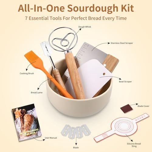 Danish Dough Whisk Set 7 Piece with Wooden Handle - Sourdough Baking