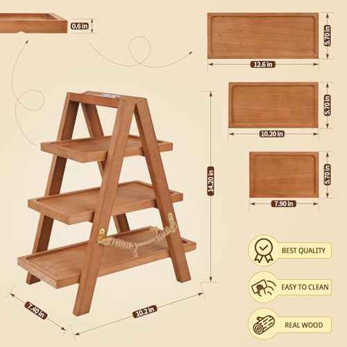 Flenpptly Wooden Cupcake Stand, 3 Tier Cupcake Display Stand, Brown