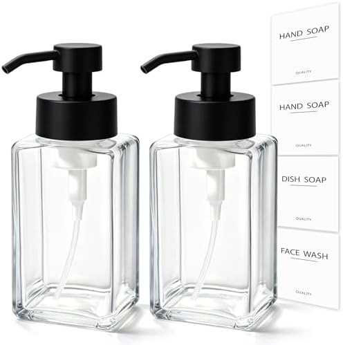 2Pcs 12oz/350ml Glass Foaming Soap Dispensers