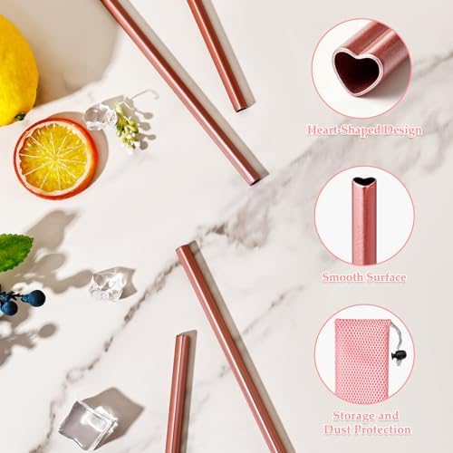 Koythin 4-Piece Pink Reusable Smoothie Drinking Straws