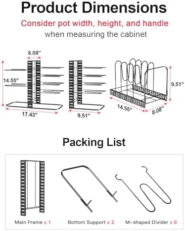 MUDEELA 8-Tier Lightweight Pots and Pans Organizer under Cabinet