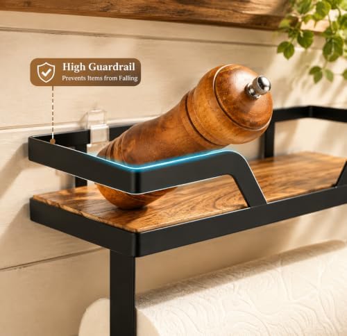 Paper Towel Holder with Shelf - Kitchen Spice Rack Organizer Wood