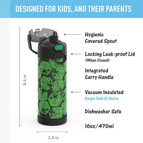 THERMOS FUNTAINER Water Bottle with Spout, 16oz, Minecraft, Style may