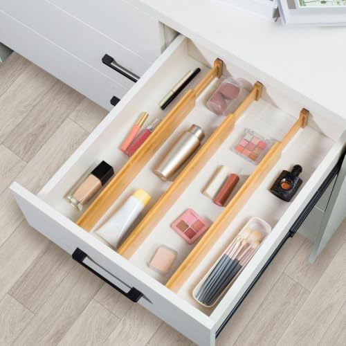 VaeFae 6-Pack Adjustable Bamboo Drawer Dividers, Expandable Drawer