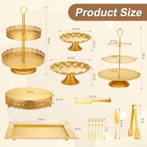 Audab Gold Dessert Table Display Set, Including Cake Stand, Cupcake
