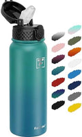 Fanhaw 20oz Kids Stainless Steel Water Bottle with Straw Lid, Green
