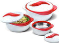 Pinnacle Insulated Casserole Dish with Lid 3 pc. Set 2.6/1.5/1 qt. Hot Pot Food Warmer/Cooler –Thermal Soup/Salad Serving Bowl- Stainless Steel Hot Food Container–Best Gift Set for Moms –Holidays Red