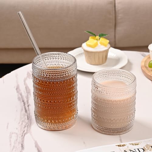 ZMOWIPDL 12oz & 15oz Hobnail Drinking Glasses,Clear Glass Cups Set of
