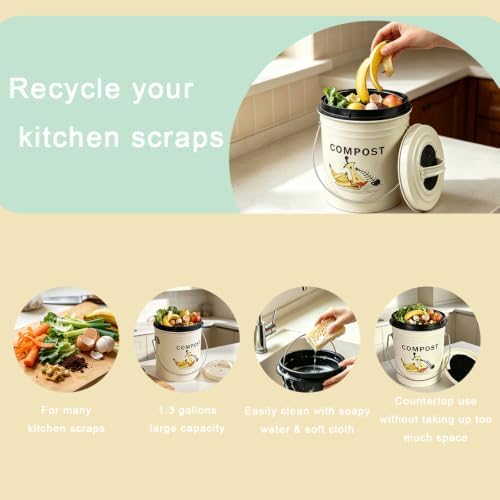 1.3-Gallon Stainless Steel Kitchen Compost Bin with Lid