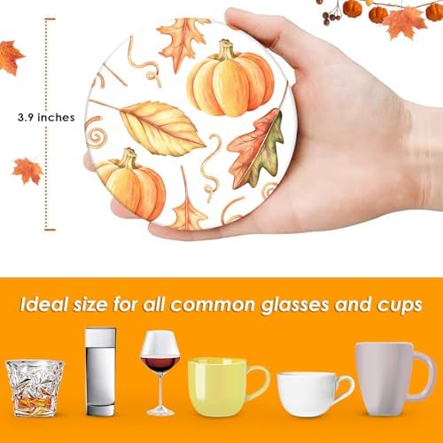 Britimes Fall Coasters for Drinks, Set of 6, Ceramic Stone, Leaf
