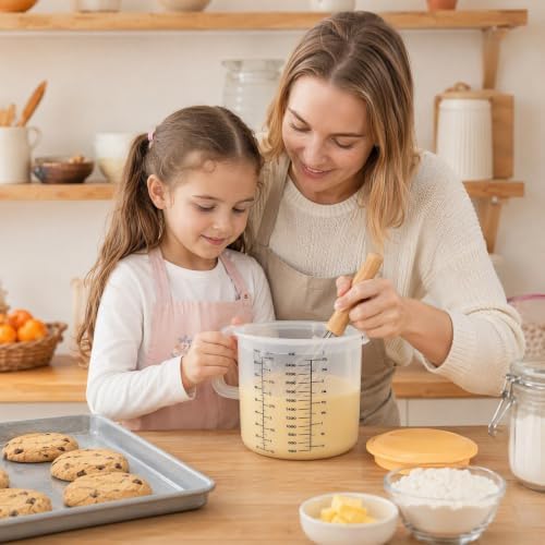L Plastic Measuring Mixing Bowl with Handle Lid and Scale for Baking