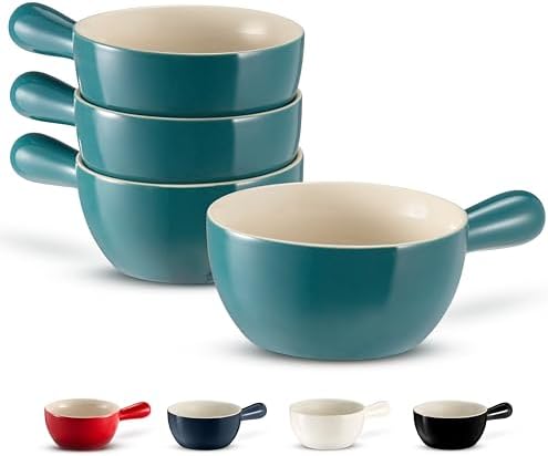 Kook French Onion Soup Crocks, Stackable Ceramic Bowls with Handles