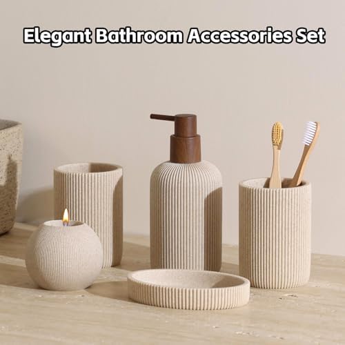 Bathroom Accessories Set, 5 PCS, Beige