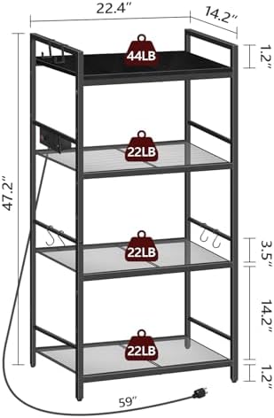 MAHANCRIS Bakers Rack with Power Outlet, Black