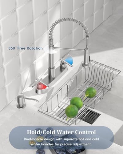 APPASO Spring 4 Hole Kitchen Faucet with Soap Dispenser