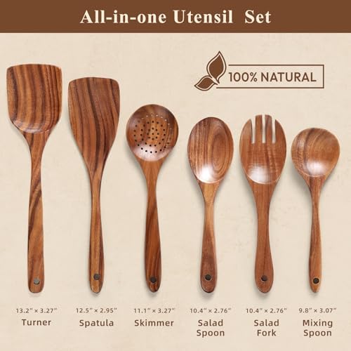 6-Piece Natural Teak Wooden Utensil Set