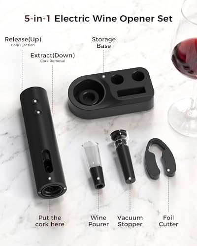Rechargeable 5-in-1 Electric Wine Opener Set, Cordless Automatic Wine