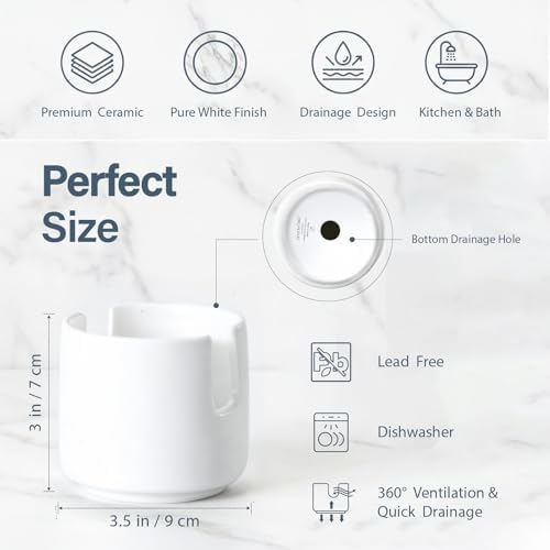 ONEMORE Ceramic Sponge Holder for Kitchen Sink, White