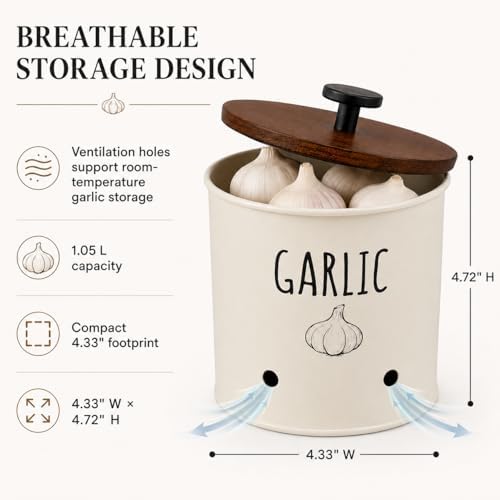 Garlic Keeper for Counter with Wooden Lid - Nordic Design Garlic