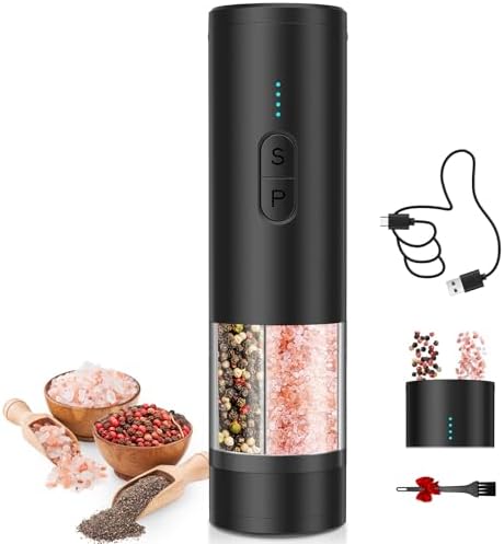2 in 1 Electric Salt and Pepper Grinder Set, Black