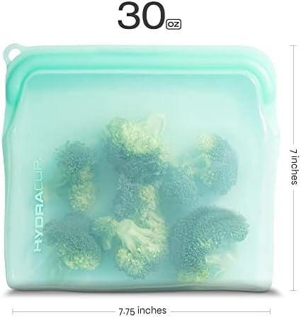 Hydra Cup Reusable Silicone Food Storage Bags for Meal Prep, 6 Pack