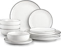 Plates and Bowls Sets for 4,12 Pieces Ceramic Dish set, White