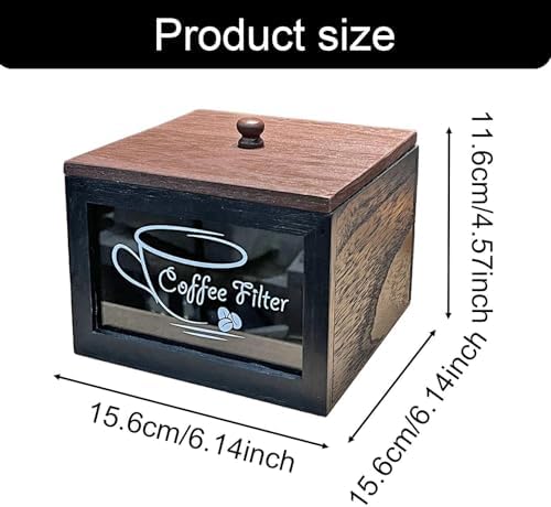 Coffee Filter Holder Wood Filter Paper Storage Box for Counter Coffee