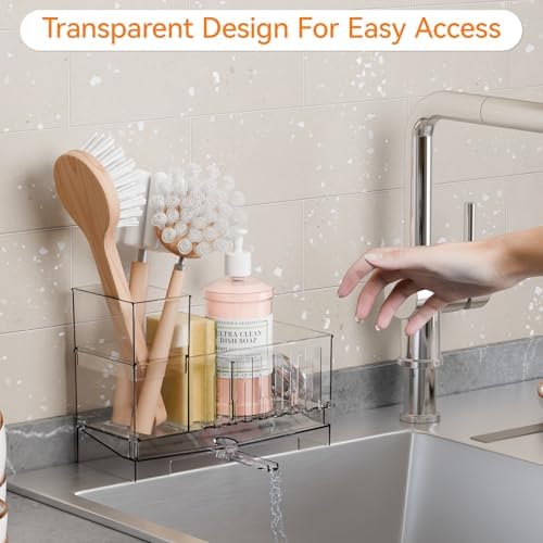 Yieach Clear Sink Caddy Organizer and Sponge Holder