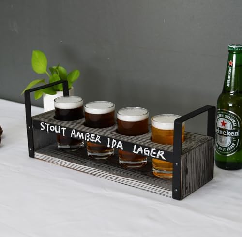OwlGift Beer Flight Glasses and Board Set Included Torched Wood