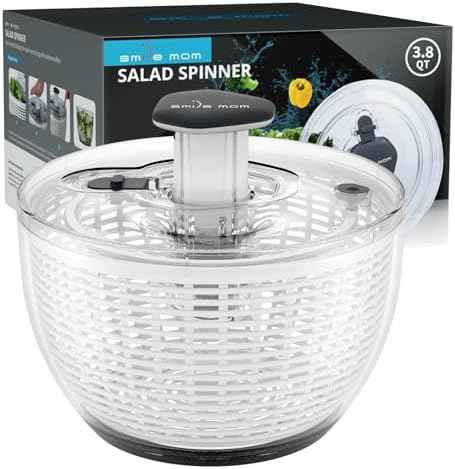 Smile mom Salad Spinner Small Lettuce Spinner Kitchen Gadgets Vegetable Washer, High Efficiency for Home Kitchen Washing & Drying Leafy Vegetables, One-Handed Handle Easy Press 3.8 Qt White