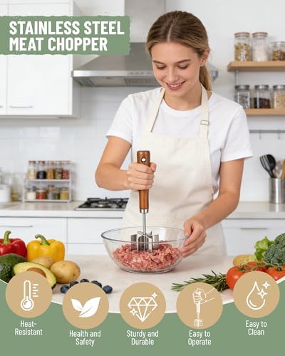 Stainless Steel Meat Masher: Ground Beef Chopper Hamburger Smasher