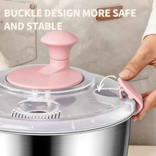 Stainless Steel Salad Spinner, ASWETMEL 5.3 Qt Lettuce Spinner