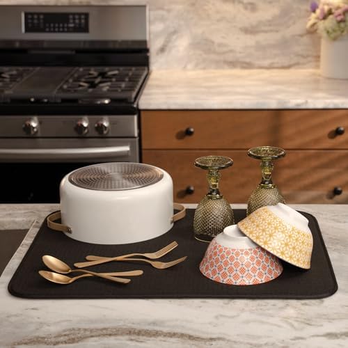 S&T INC. AURA Dish Drying Mat, 2 Pack, 18" x 24", XL, Black