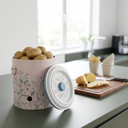 MARIA ROMA Metal Potato and Onion Storage Bin Set of 3 with Garlic
