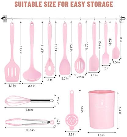 12-Piece Pink Silicone Kitchen Utensils Set