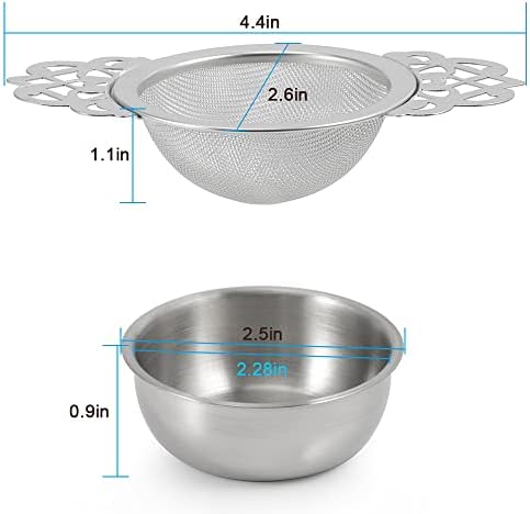Picowe 2 Pack Tea Strainer Bowl, Stainless Steel Sliver Tea Strainers