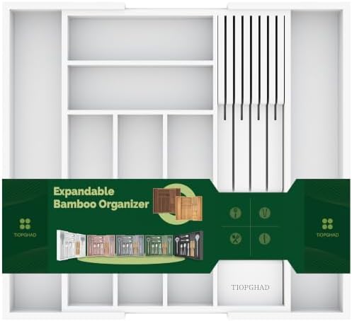 TIOPGHAD Expandable Bamboo Silverware Drawer Organizer Kitchen Tray
