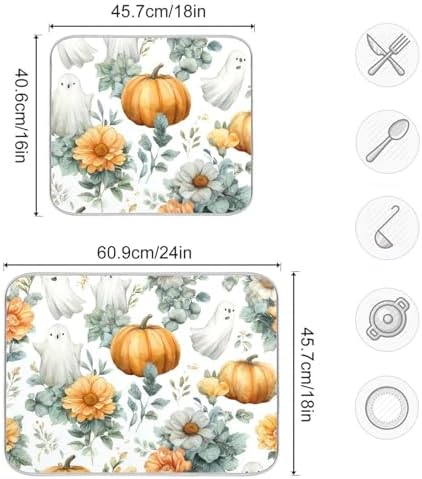 OTVEE Halloween Pumpkins Art Dish Drying Mat for Kitchen Counter