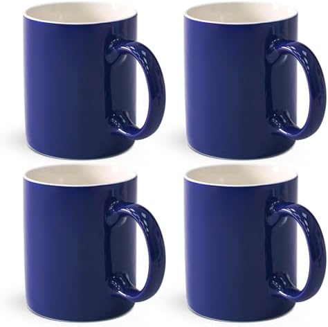 12 oz Cup Plain Gloss Blue Ceramic Coffee Mug Set of 4 for Milk, Tea