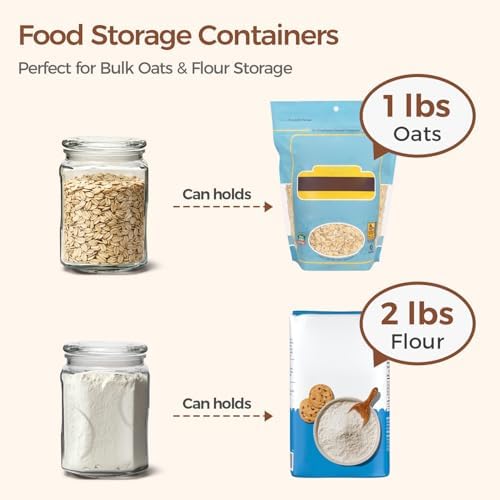 ComSaf Half Gallon Square Glass Pantry Jars with Lids 2 Pack Wide