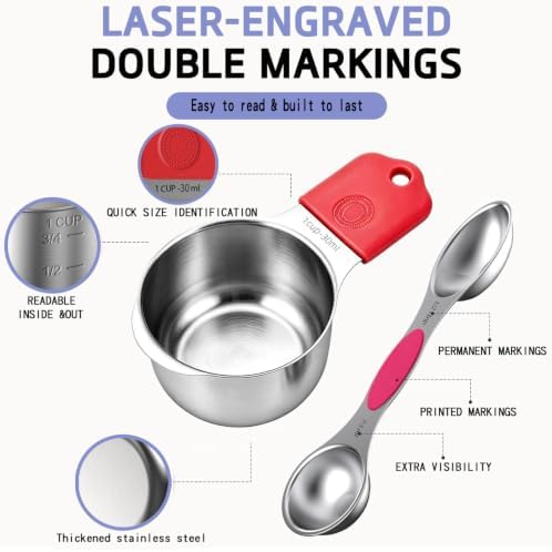 Stainless Steel Magnetic Measuring Cups and Spoons Set, 5 Nesting