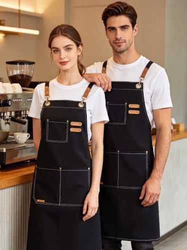 Cotton Canvas Cross-Back Apron with Pockets for Home Commercial Use