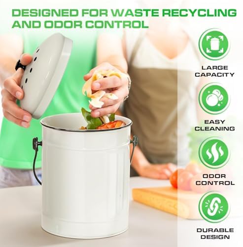 Plexon 1.5 Gallon Kitchen Compost Bin with Lid – Odorless Countertop
