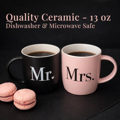 Triple Gifffted Mr and Mrs Coffee Mugs Couples Gift Set, 13oz Ceramic