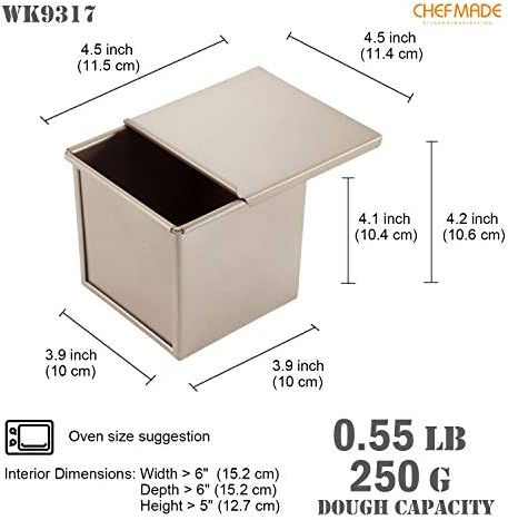 CHEFMADE Mini Pullman Loaf Pan with Lid, 0.55Lb Dough Capacity