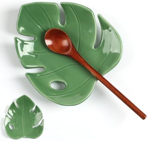 Honeydak Ceramic Spoon Rest Monstera Leaf Kitchen Holder, Xmas