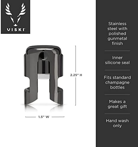 Viski Gunmetal Champagne Stopper, Sparkline Wine Keeper, Champagne